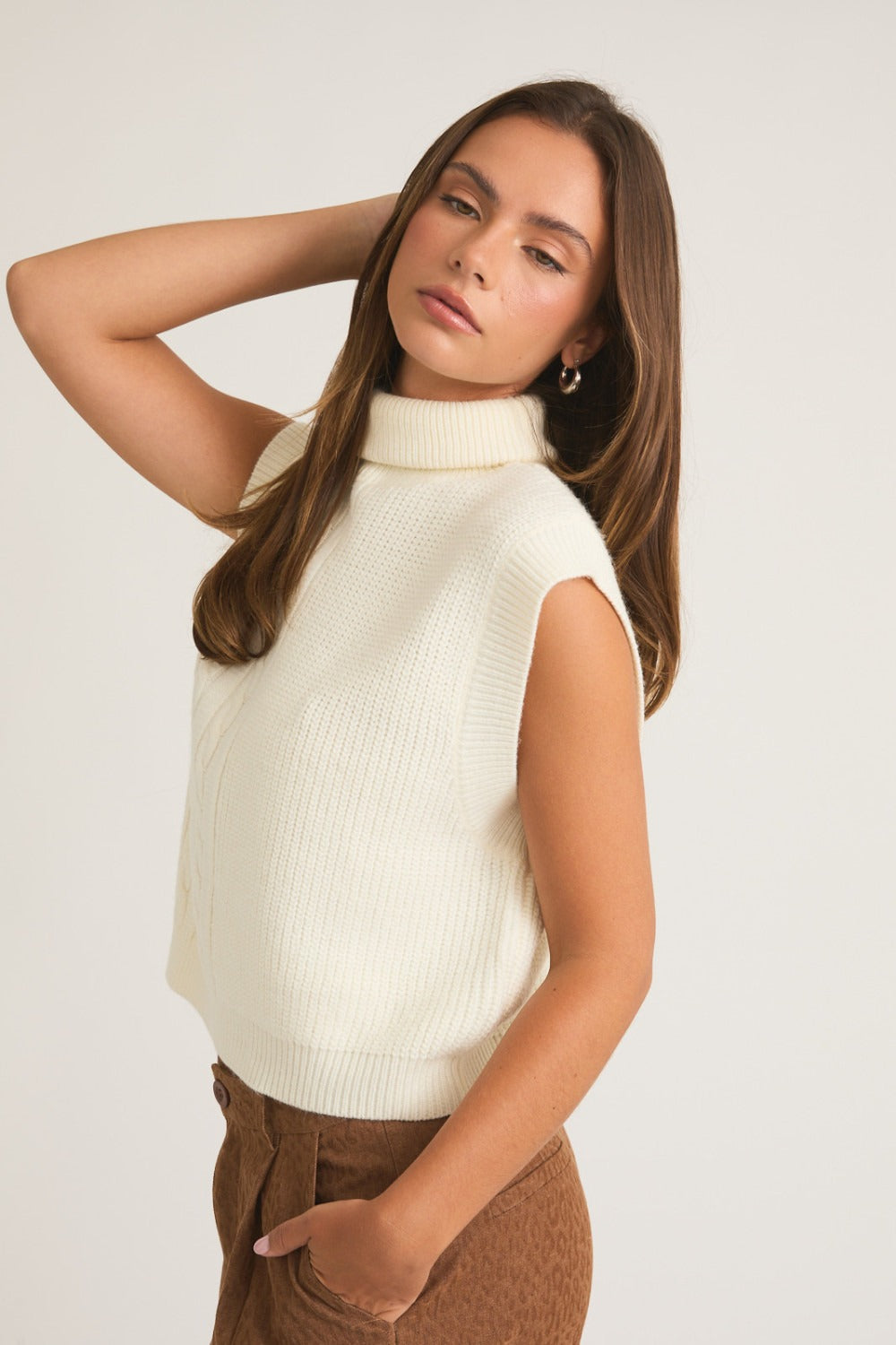 Ribbed & Cable Knit Turtleneck Sweater Vest - Le Lis - RARA Boutique