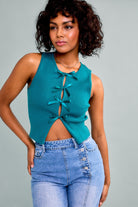 Satin Bow Cutout Knit Tank Top - RARA Boutique