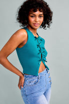 Satin Bow Cutout Knit Tank Top - RARA Boutique