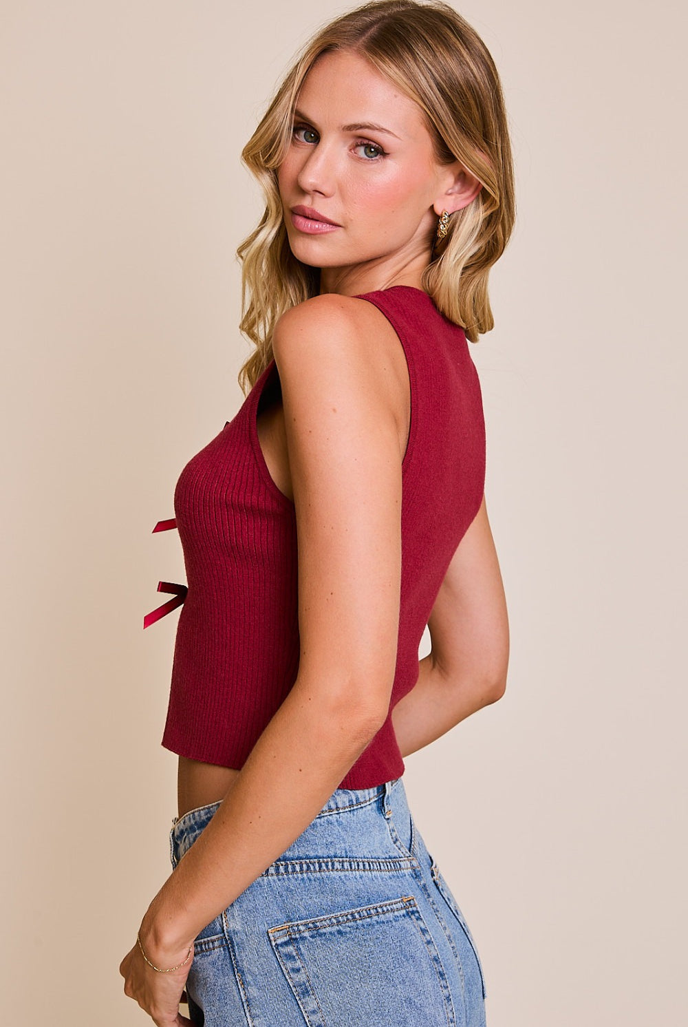 Satin Bow Cutout Knit Tank Top - Le Lis - RARA Boutique