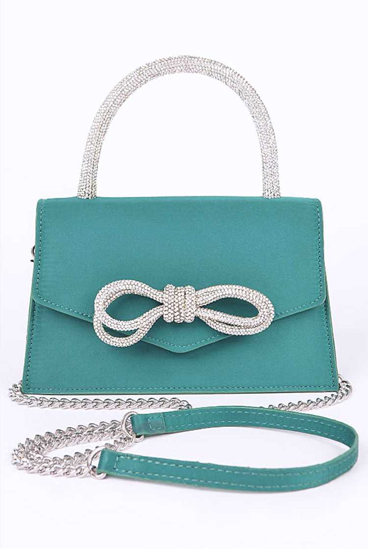 Rhinestone Bow Accent Top Handle Swing Hand Bag - RARA Boutique