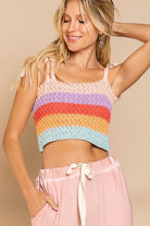 Rainbow Tie-shoulder Sweater Crop Tank Top - POL - RARA Boutique 