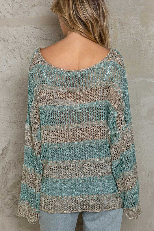 Oversized Striped Loose Knit Sweater - POL - RARA Boutique 