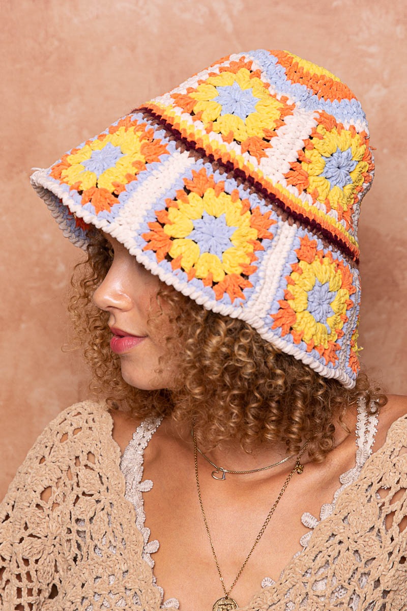 Crochet Granny Square Chenille Bucket Hat - POL - RARA Boutique 