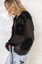 Open Knit Contrast Hooded Shacket with Frayed Edges - POL - RARA Boutique 