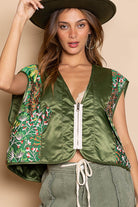 Floral Jacquard Print Quilted V-Neck Vest Top - POL - RARA Boutique 