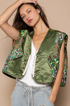 Floral Jacquard Print Quilted V-Neck Vest Top - POL - RARA Boutique 