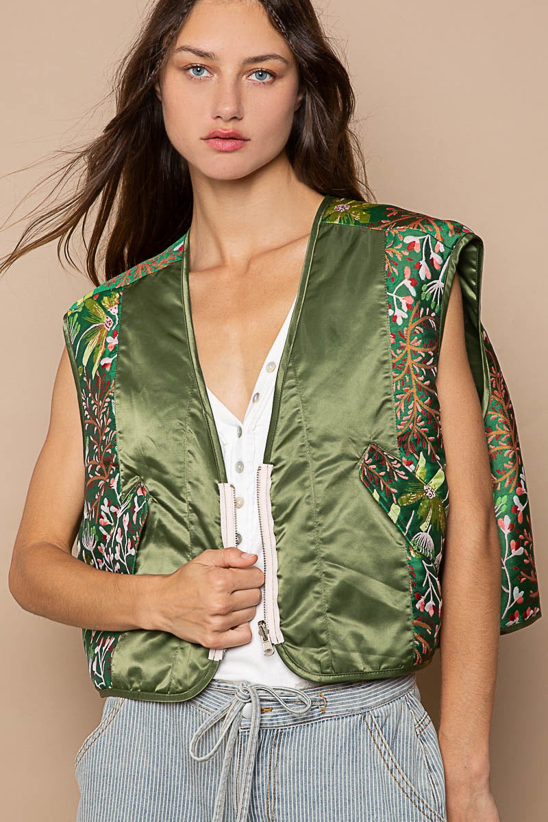 Floral Jacquard Print Quilted V-Neck Vest Top - POL - RARA Boutique 