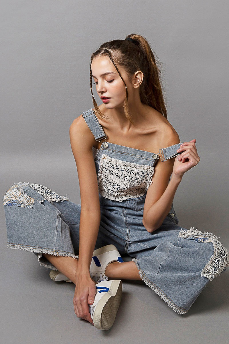 Lace Patchwork Wide Leg Denim Overalls - Pol – RARA Boutique Lace Patchwork Wide Leg Denim Overalls - Pol – RARA Boutique