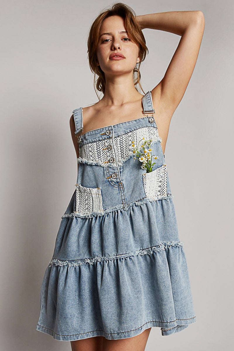 Crochet Denim Dress - RARA Boutique 