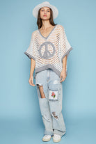 Open Crochet Oversized Peace Sign Sweater - POL - RARA Boutique 