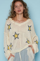 Lightweight V-Neck Star Print Sweater - POL - RARA Boutique 