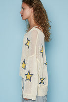 Lightweight V-Neck Star Print Sweater - POL - RARA Boutique 