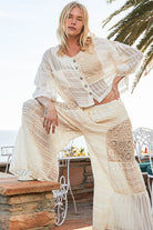 Mixed Textured Woven Crochet Wide Leg Pants - POL - RARA Boutique 