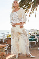 Mixed Textured Woven Crochet Wide Leg Pants - POL - RARA Boutique 