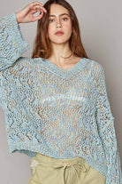 Ribbed Hem V-Neck Wide Sleeve Crochet Sweater - POL - RARA Boutique 