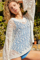 Ribbed Hem V-Neck Wide Sleeve Crochet Sweater - POL - RARA Boutique 