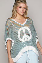 Open Crochet Oversized Peace Sign Sweater - POL - RARA Boutique 