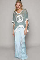 Open Crochet Oversized Peace Sign Sweater - POL - RARA Boutique 