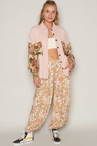 Floral Contrast Jacquard Sleeve Shacket - POL - RARA Boutique 