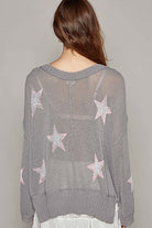 Lightweight V-Neck Star Print Sweater - POL - RARA Boutique 