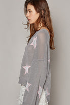 Lightweight V-Neck Star Print Sweater - POL - RARA Boutique 