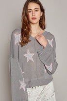 Lightweight V-Neck Star Print Sweater - POL - RARA Boutique 