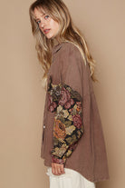 Floral Contrast Jacquard Sleeve Shacket - POL - RARA Boutique 