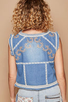 Western Embroidered Frayed Edge Denim Vest Top - POL - RARA Boutique 