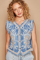 Western Embroidered Frayed Edge Denim Vest Top - POL - RARA Boutique 