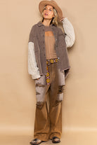 Contrast Sweater Sleeve Button Down Shacket - POL - RARA Boutique 