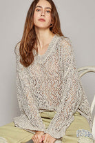 Ribbed Hem V-Neck Wide Sleeve Crochet Sweater - POL - RARA Boutique 