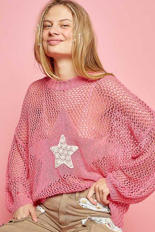 Oversized Crochet Star Sweater - POL - RARA Boutique 