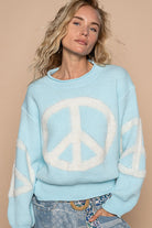 Rolled Edge Oversized Peace Sign Sweater - POL - RARA Boutique 