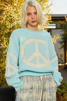 Rolled Edge Oversized Peace Sign Sweater - POL - RARA Boutique 