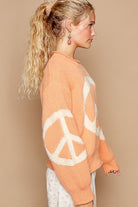 Rolled Edge Oversized Peace Sign Sweater - POL - RARA Boutique 