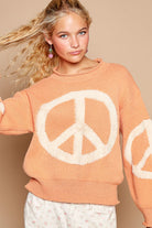 Rolled Edge Oversized Peace Sign Sweater - POL - RARA Boutique 