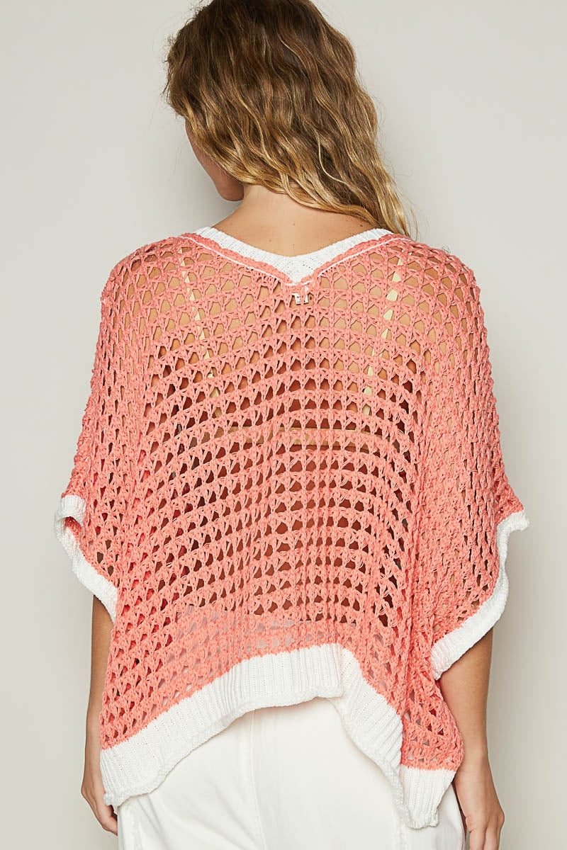 RARA Boutique Daisy Flower open knit crochet sweater in soft, lightweight fabric with floral pattern and relaxed fit.
