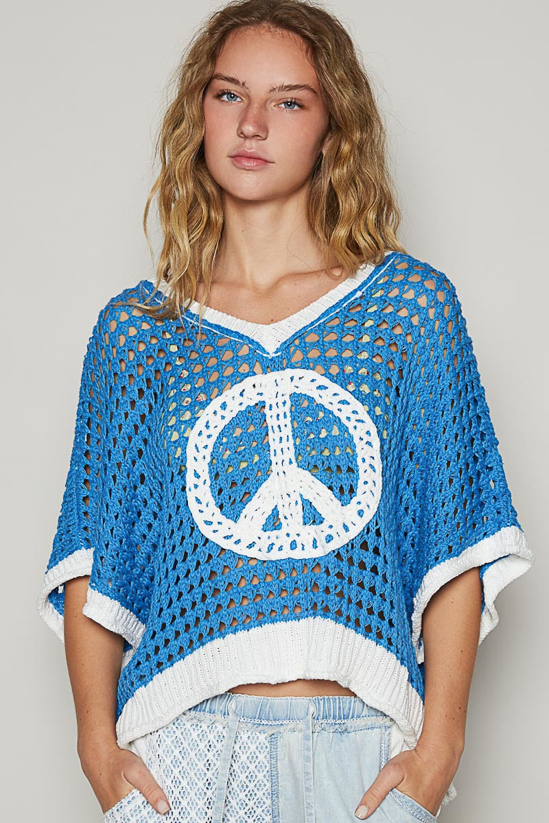 Y☆PEACE Open Crochet Oversized Peace Sign Sweater - POL – RARA Boutique
