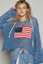 American Flag Open Knit Crochet Sweater Top - POL - RARA Boutique 