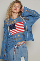 American Flag Open Knit Crochet Sweater Top - POL - RARA Boutique 