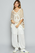 Open Crochet Oversized Peace Sign Sweater - POL - RARA Boutique 