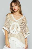 Open Crochet Oversized Peace Sign Sweater - POL - RARA Boutique 