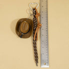 Mini cowboy hat with western rope detail, charm accessory from Collections by Fame Accessories, perfect for bags or keychains.