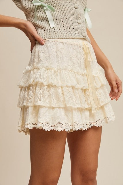 Lace Tiered Ruffle Mini Skort - Listicle - RARA Boutique 