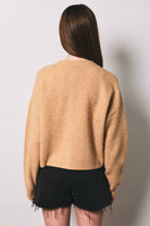 Le Lis horse graphic crew neck cardigan featuring a detailed horse illustration on a cozy knit fabric.