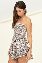 Sleeveless Leaf Print Ruffled Romper - RARA Boutique 