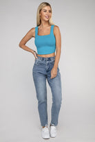 Cotton Square Neck Cropped Cami Top - RARA Boutique 