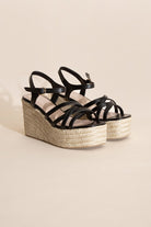 Strappy Raffia Wadge Platform Heels - RARA Boutique 