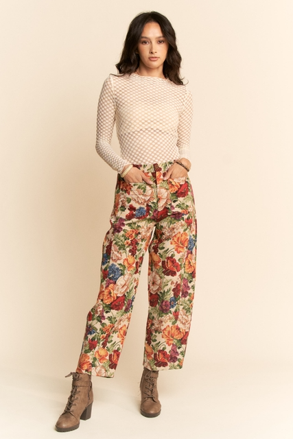 Vintage Floral Tapestry High-Rise Barrel Leg Pants - Davi & Dani - RARA Boutique 